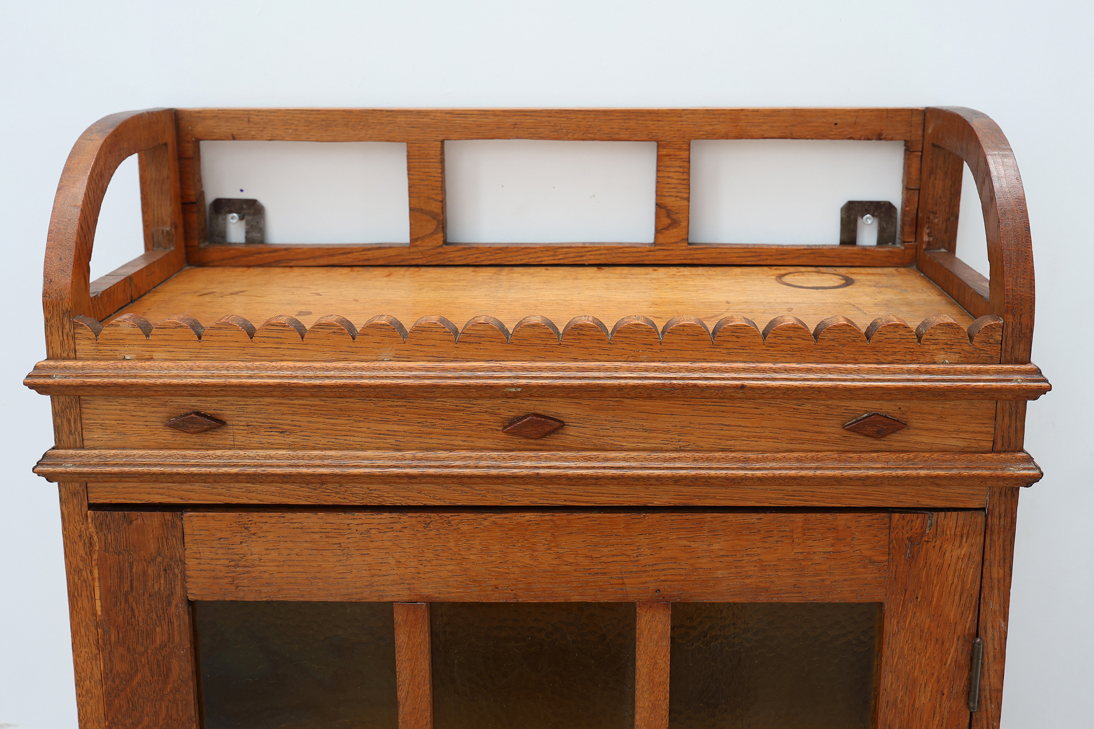 Art Deco oak wall cabinet with amber glazed door, Belgium ca. 1925thumbnail